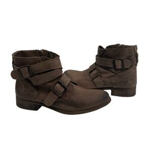 Steve Madden Brown Leather Teritory Moto Ankle Boots Size 8 Women’s